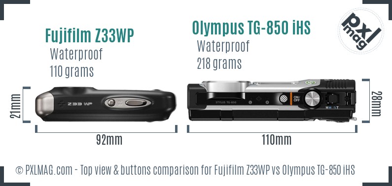 Fujifilm Z33WP vs Olympus TG-850 iHS top view buttons comparison
