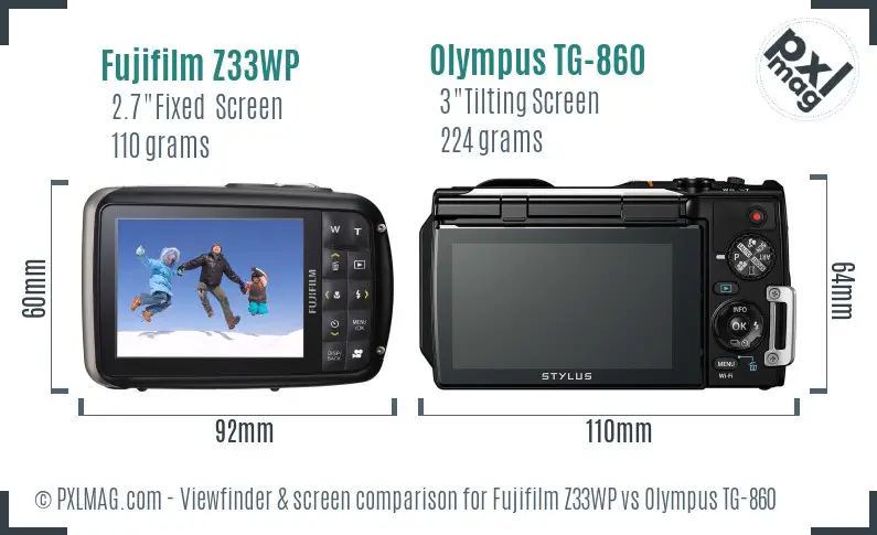 Fujifilm Z33WP vs Olympus TG-860 Screen and Viewfinder comparison