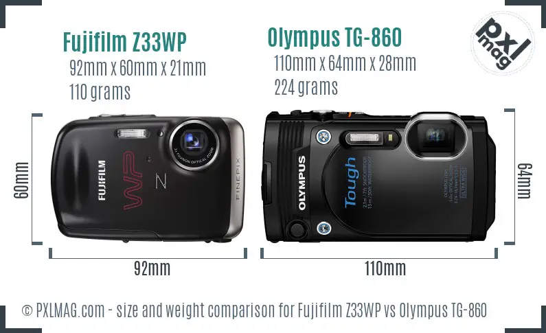 Fujifilm Z33WP vs Olympus TG-860 size comparison