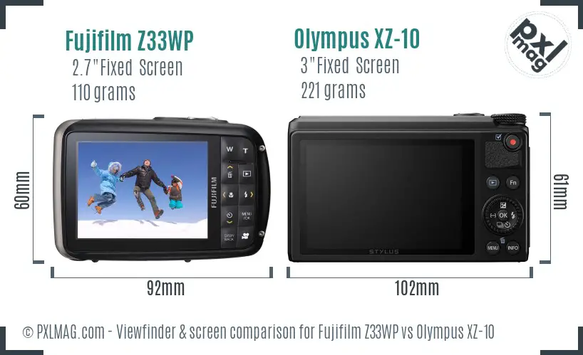 Fujifilm Z33WP vs Olympus XZ-10 Screen and Viewfinder comparison