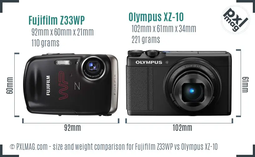 Fujifilm Z33WP vs Olympus XZ-10 size comparison