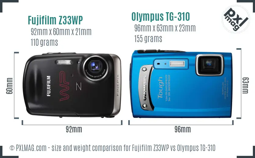 Fujifilm Z33WP vs Olympus TG-310 size comparison Fujifilm Z33WP vs Olympus TG-310 size comparison