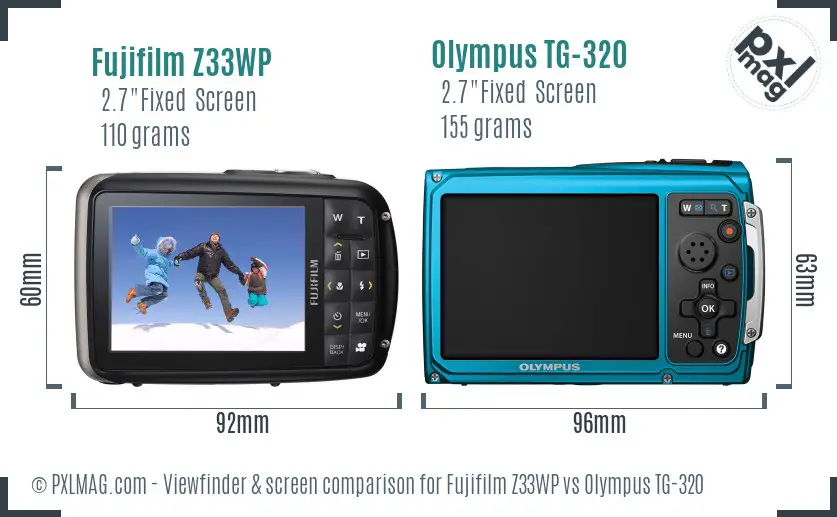 Fujifilm Z33WP vs Olympus TG-320 Screen and Viewfinder comparison