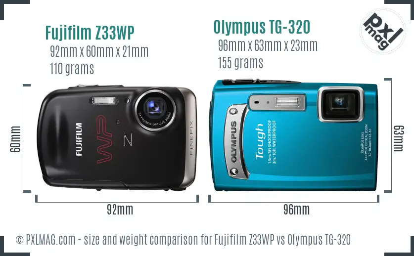 Fujifilm Z33WP vs Olympus TG-320 size comparison