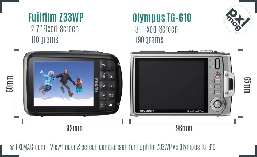 Fujifilm Z33WP vs Olympus TG-610 Screen and Viewfinder comparison