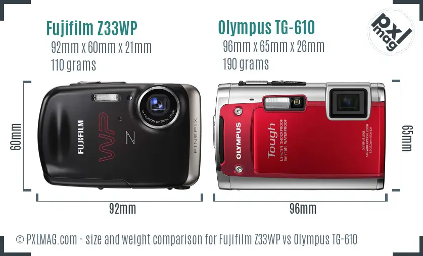 Fujifilm Z33WP vs Olympus TG-610 size comparison Fujifilm Z33WP vs Olympus TG-610 size comparison
