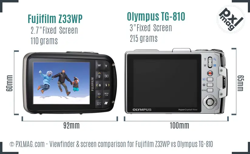 Fujifilm Z33WP vs Olympus TG-810 Screen and Viewfinder comparison