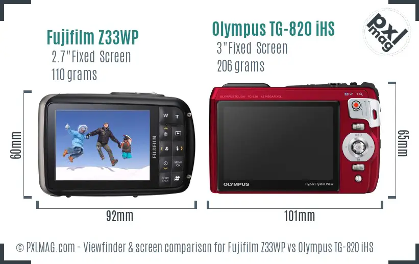 Fujifilm Z33WP vs Olympus TG-820 iHS Screen and Viewfinder comparison