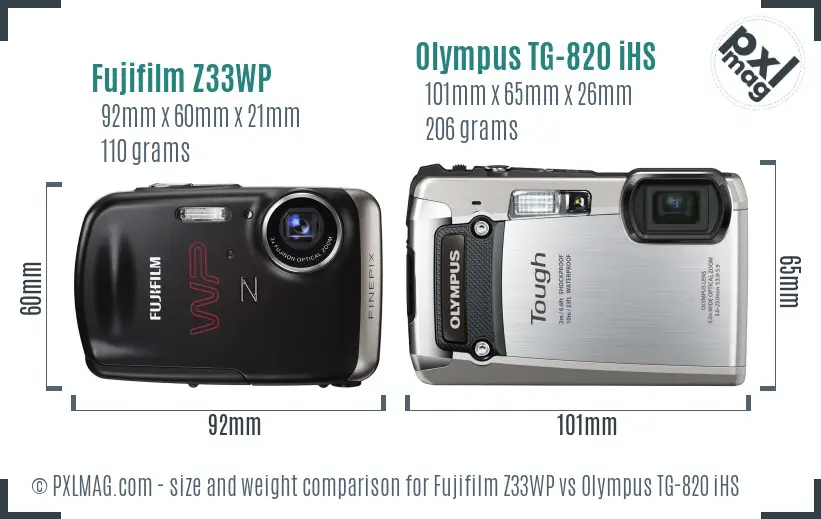 Fujifilm Z33WP vs Olympus TG-820 iHS size comparison