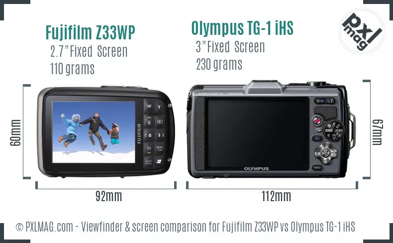 Fujifilm Z33WP vs Olympus TG-1 iHS Screen and Viewfinder comparison