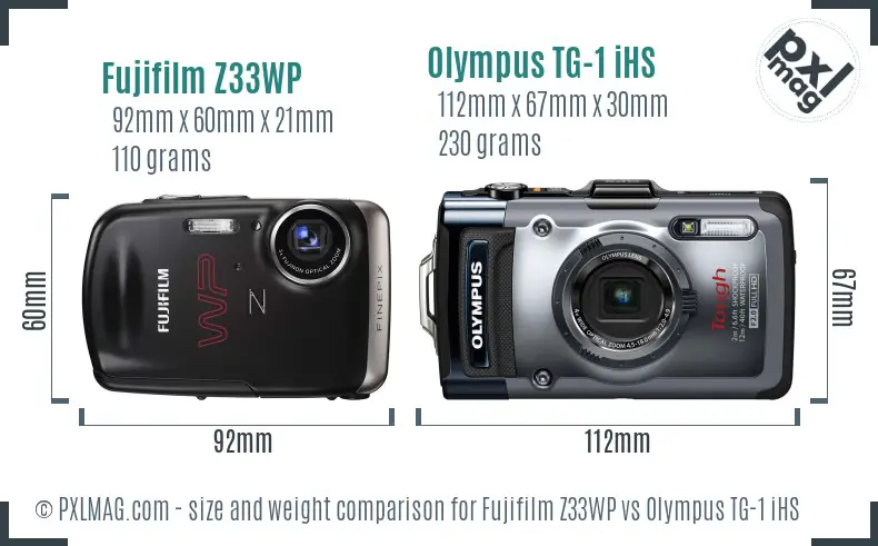 Fujifilm Z33WP vs Olympus TG-1 iHS size comparison