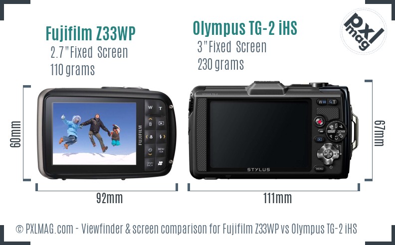 Fujifilm Z33WP vs Olympus TG-2 iHS Screen and Viewfinder comparison