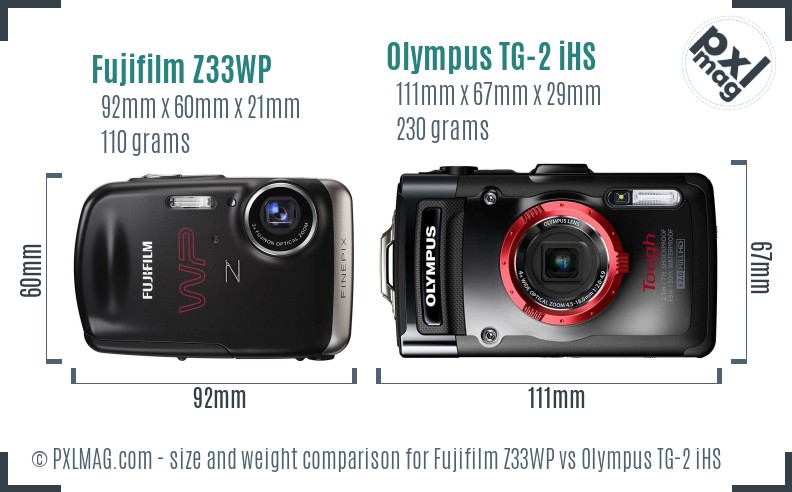 Fujifilm Z33WP vs Olympus TG-2 iHS size comparison