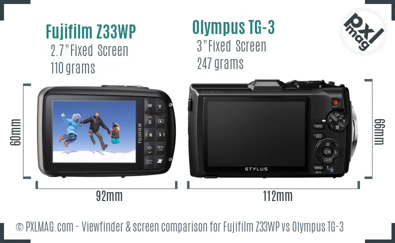 Fujifilm Z33WP vs Olympus TG-3 Screen and Viewfinder comparison
