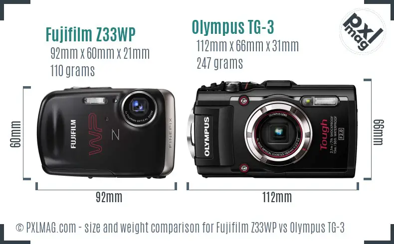 Fujifilm Z33WP vs Olympus TG-3 size comparison