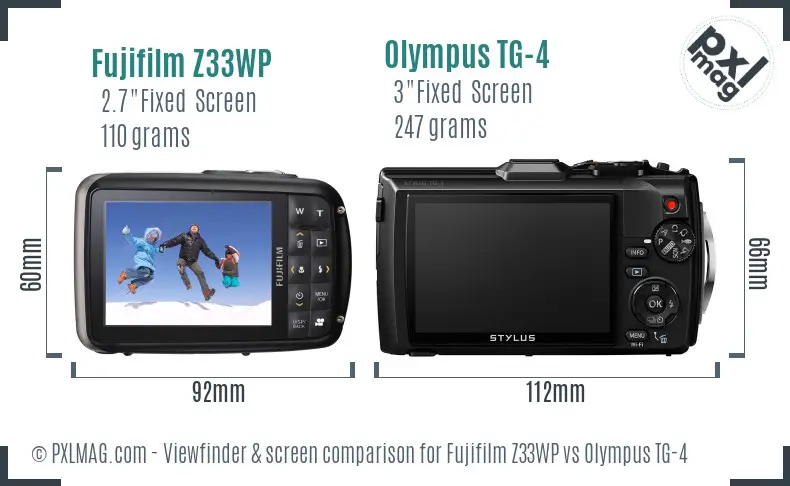 Fujifilm Z33WP vs Olympus TG-4 Screen and Viewfinder comparison
