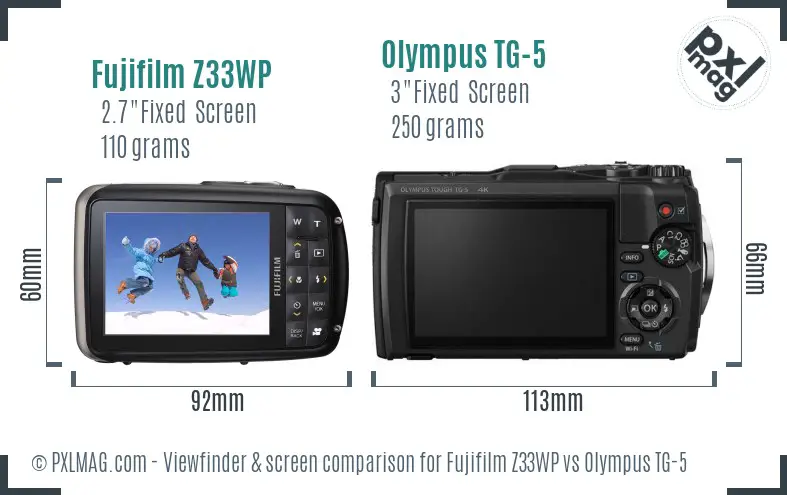 Fujifilm Z33WP vs Olympus TG-5 Screen and Viewfinder comparison