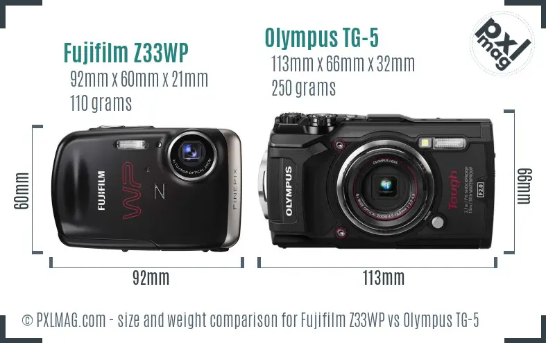 Fujifilm Z33WP vs Olympus TG-5 size comparison