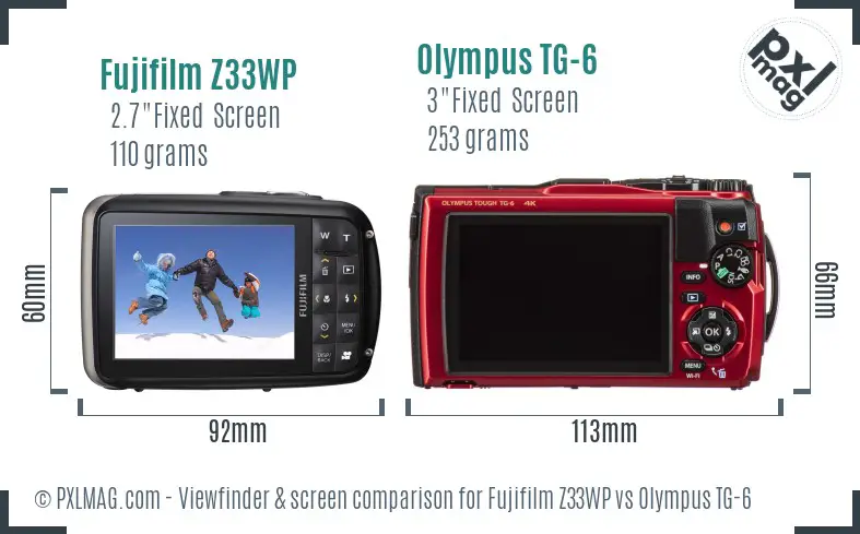 Fujifilm Z33WP vs Olympus TG-6 Screen and Viewfinder comparison