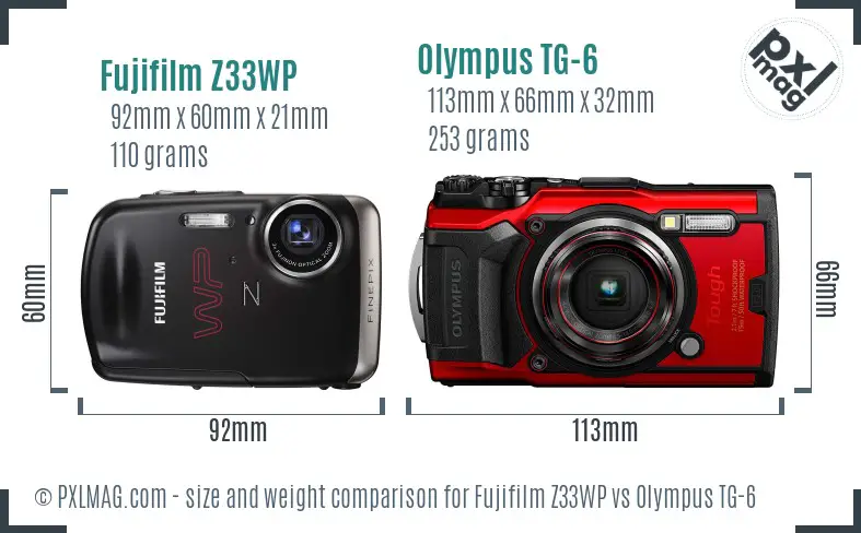 Fujifilm Z33WP vs Olympus TG-6 size comparison