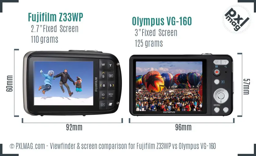 Fujifilm Z33WP vs Olympus VG-160 Screen and Viewfinder comparison