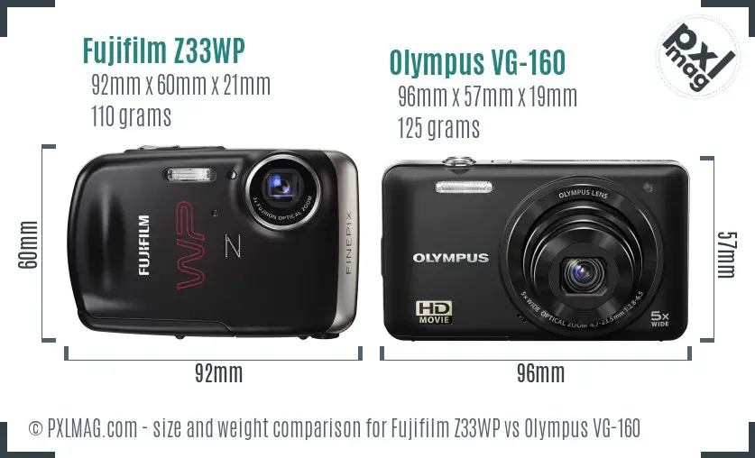 Fujifilm Z33WP vs Olympus VG-160 size comparison