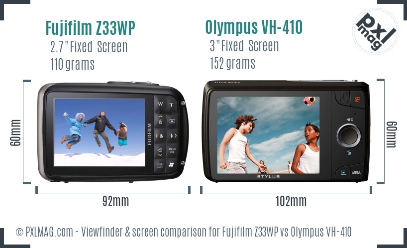 Fujifilm Z33WP vs Olympus VH-410 Screen and Viewfinder comparison