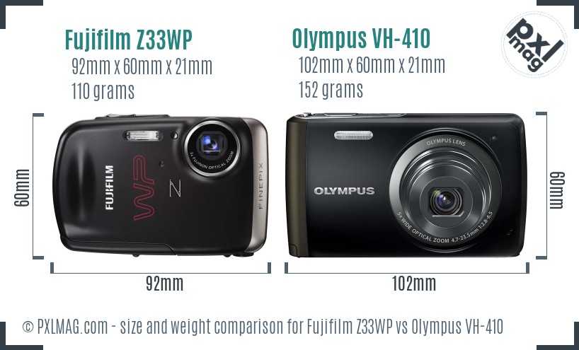 Fujifilm Z33WP vs Olympus VH-410 size comparison