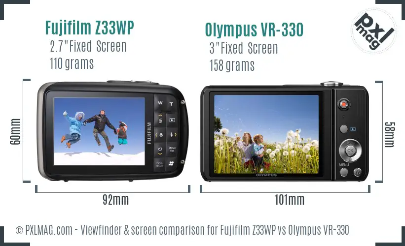 Fujifilm Z33WP vs Olympus VR-330 Screen and Viewfinder comparison