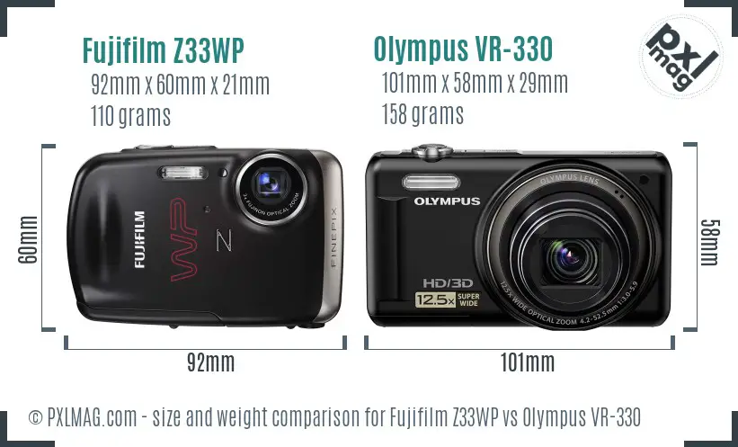 Fujifilm Z33WP vs Olympus VR-330 size comparison