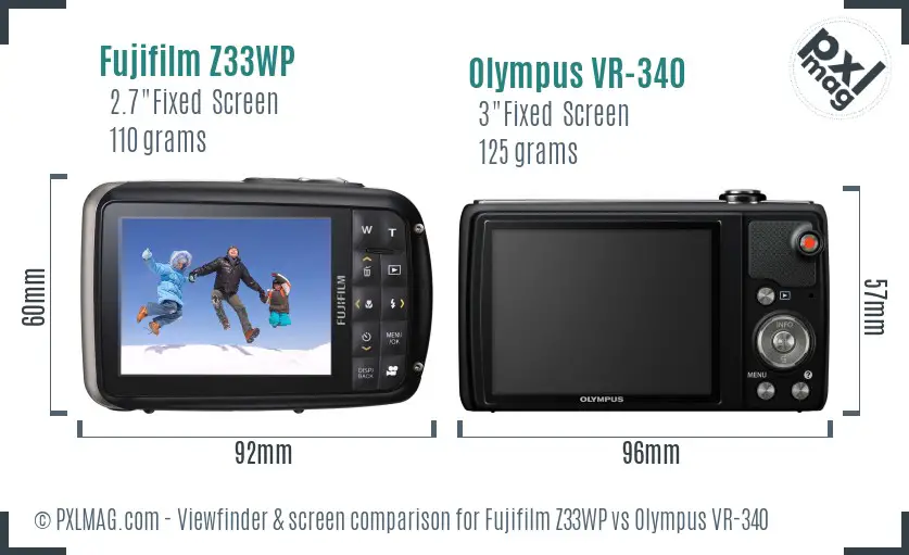 Fujifilm Z33WP vs Olympus VR-340 Screen and Viewfinder comparison