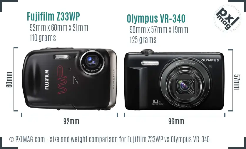 Fujifilm Z33WP vs Olympus VR-340 size comparison