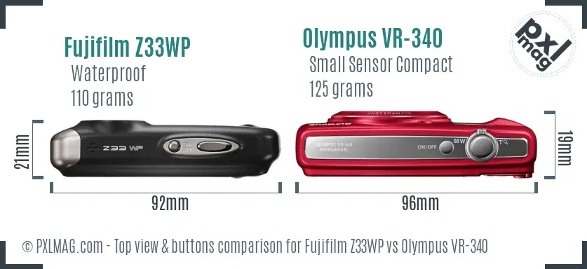 Fujifilm Z33WP vs Olympus VR-340 top view buttons comparison