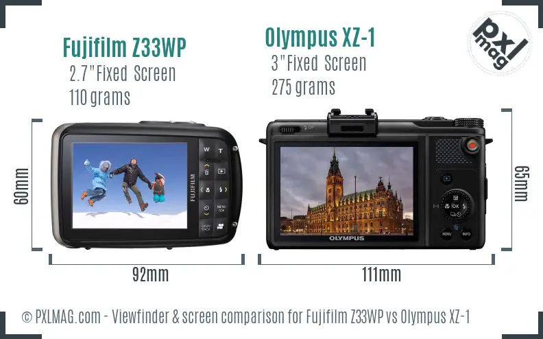 Fujifilm Z33WP vs Olympus XZ-1 Screen and Viewfinder comparison