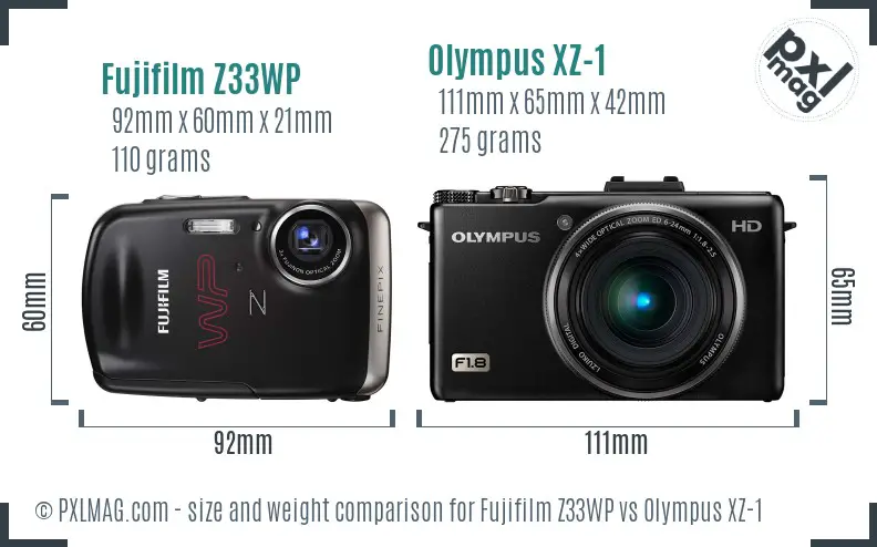 Fujifilm Z33WP vs Olympus XZ-1 size comparison