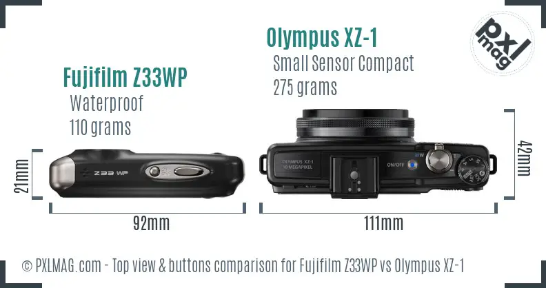 Fujifilm Z33WP vs Olympus XZ-1 top view buttons comparison
