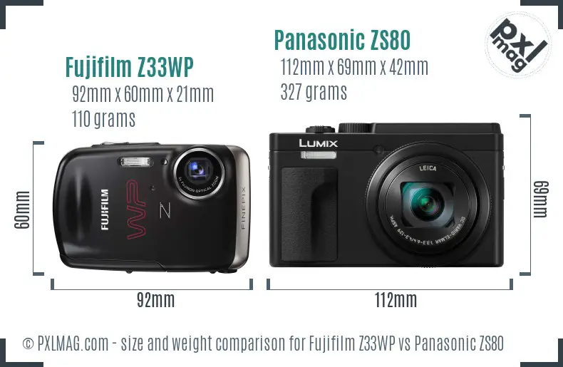 Fujifilm Z33WP vs Panasonic ZS80 size comparison Fujifilm Z33WP vs Panasonic ZS80 size comparison
