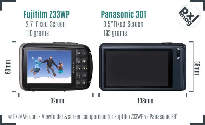 Fujifilm Z33WP vs Panasonic 3D1 Screen and Viewfinder comparison
