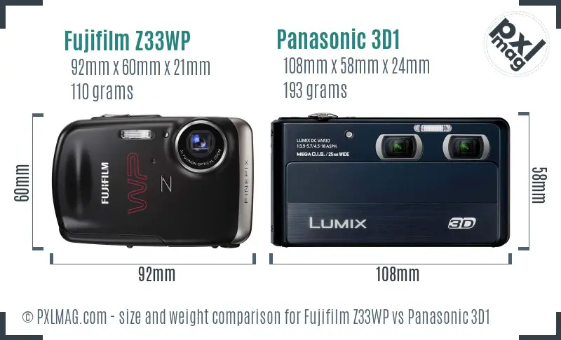 Fujifilm Z33WP vs Panasonic 3D1 size comparison