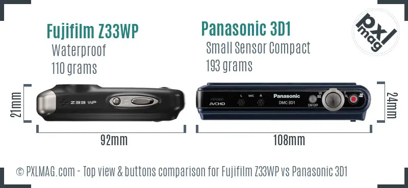 Fujifilm Z33WP vs Panasonic 3D1 top view buttons comparison