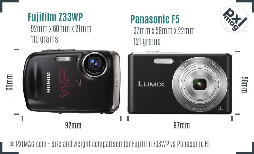 Fujifilm Z33WP vs Panasonic F5 size comparison