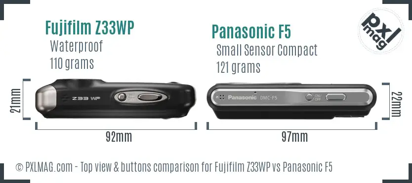 Fujifilm Z33WP vs Panasonic F5 top view buttons comparison