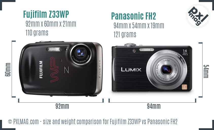 Fujifilm Z33WP vs Panasonic FH2 size comparison