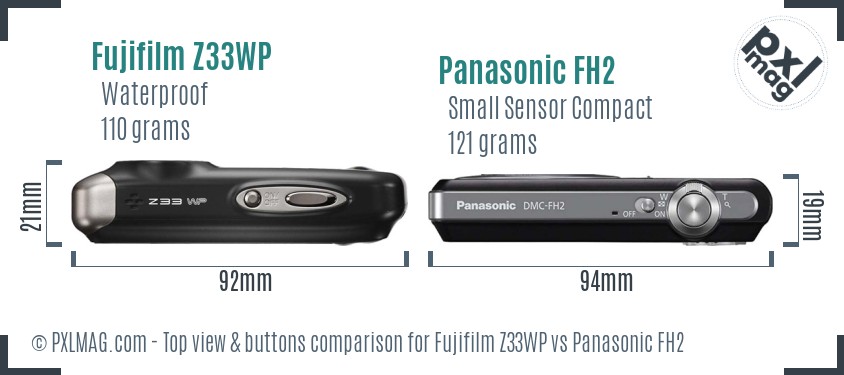 Fujifilm Z33WP vs Panasonic FH2 top view buttons comparison