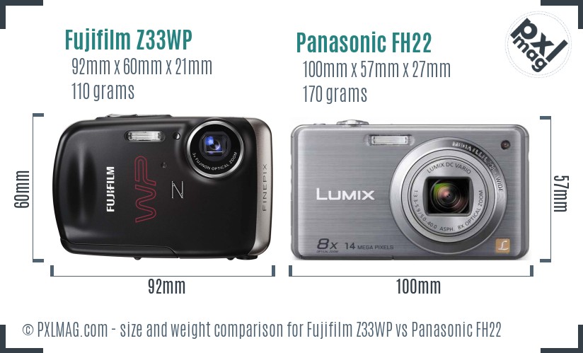 Fujifilm Z33WP vs Panasonic FH22 size comparison Fujifilm Z33WP vs Panasonic FH22 size comparison