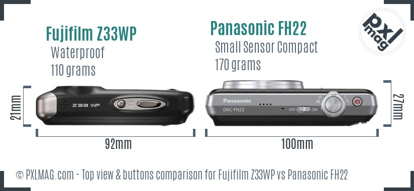 Fujifilm Z33WP vs Panasonic FH22 top view buttons comparison