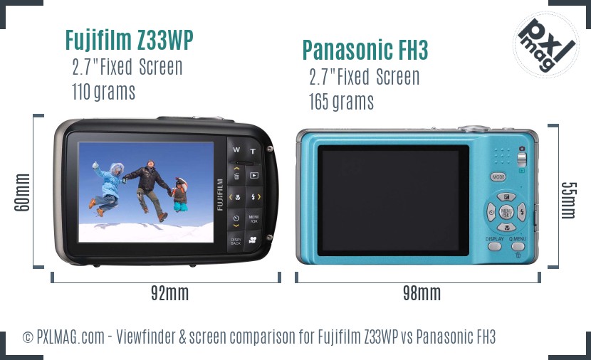 Fujifilm Z33WP vs Panasonic FH3 Screen and Viewfinder comparison