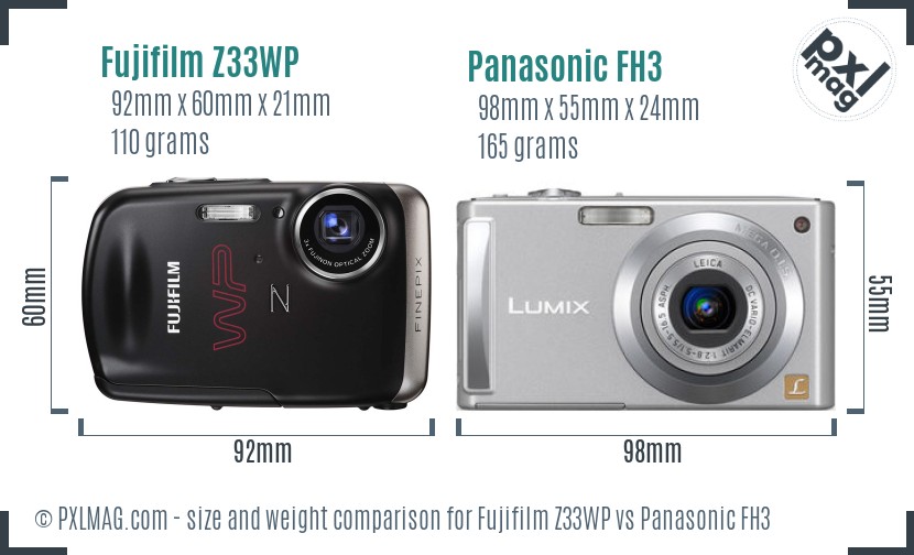 Fujifilm Z33WP vs Panasonic FH3 size comparison Fujifilm Z33WP vs Panasonic FH3 size comparison