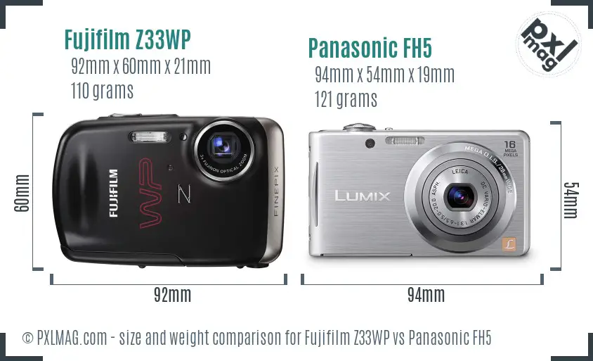 Fujifilm Z33WP vs Panasonic FH5 size comparison