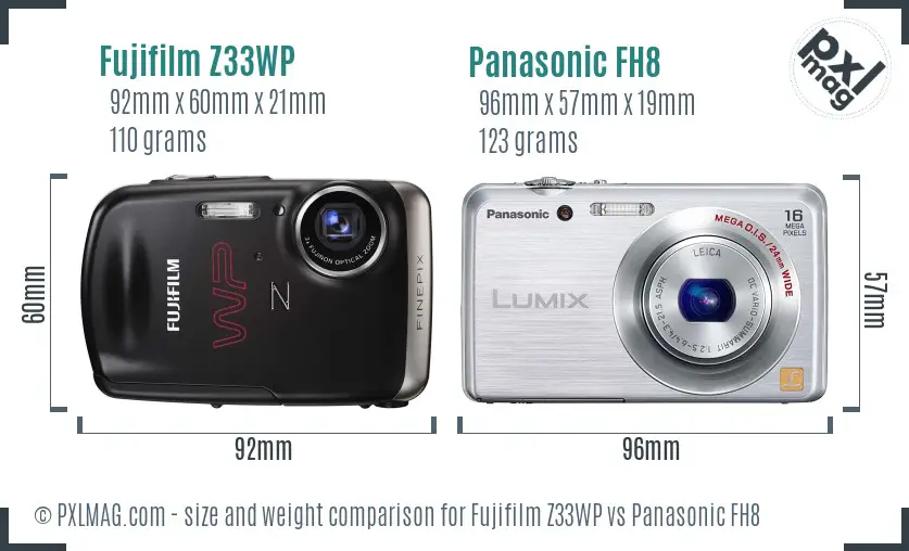 Fujifilm Z33WP vs Panasonic FH8 size comparison